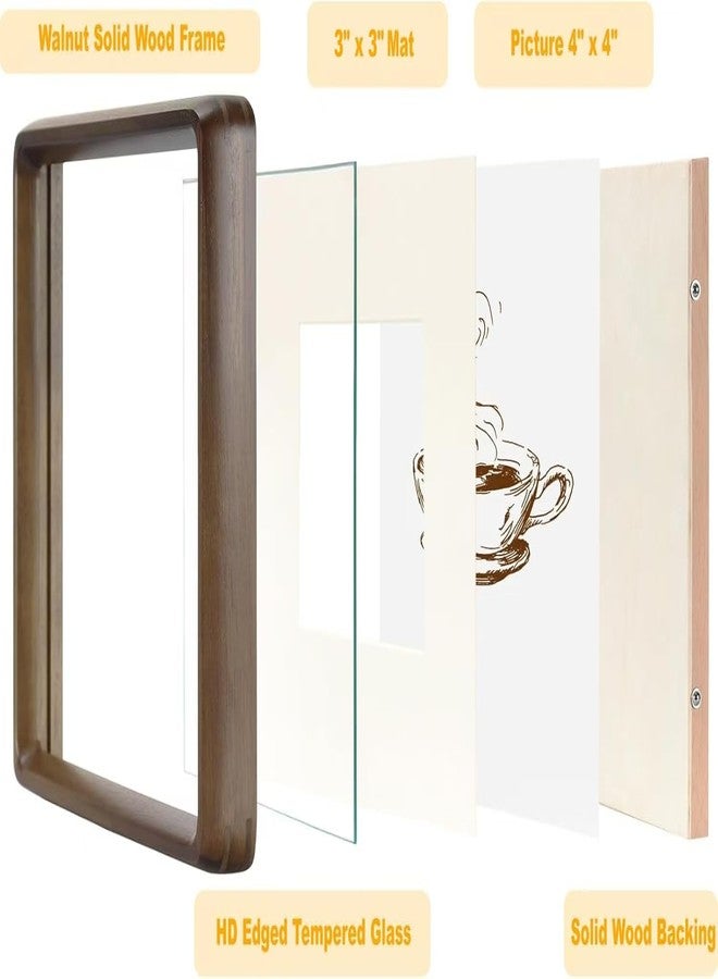 HELPLEX 4x4 Matted to 3x3 Square Picture Frame Set of 2 - Natural Walnut Wood with HD Tempered Glass, Convertible Design for Wall or Tabletop Display - Art Gallery & Luxury Home Office Decor - Image 3